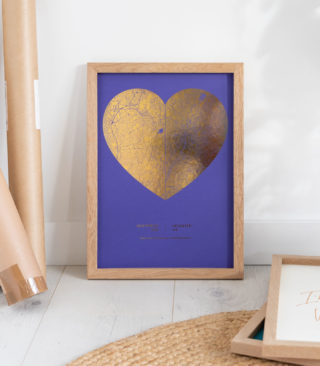 gold on violet double map heart